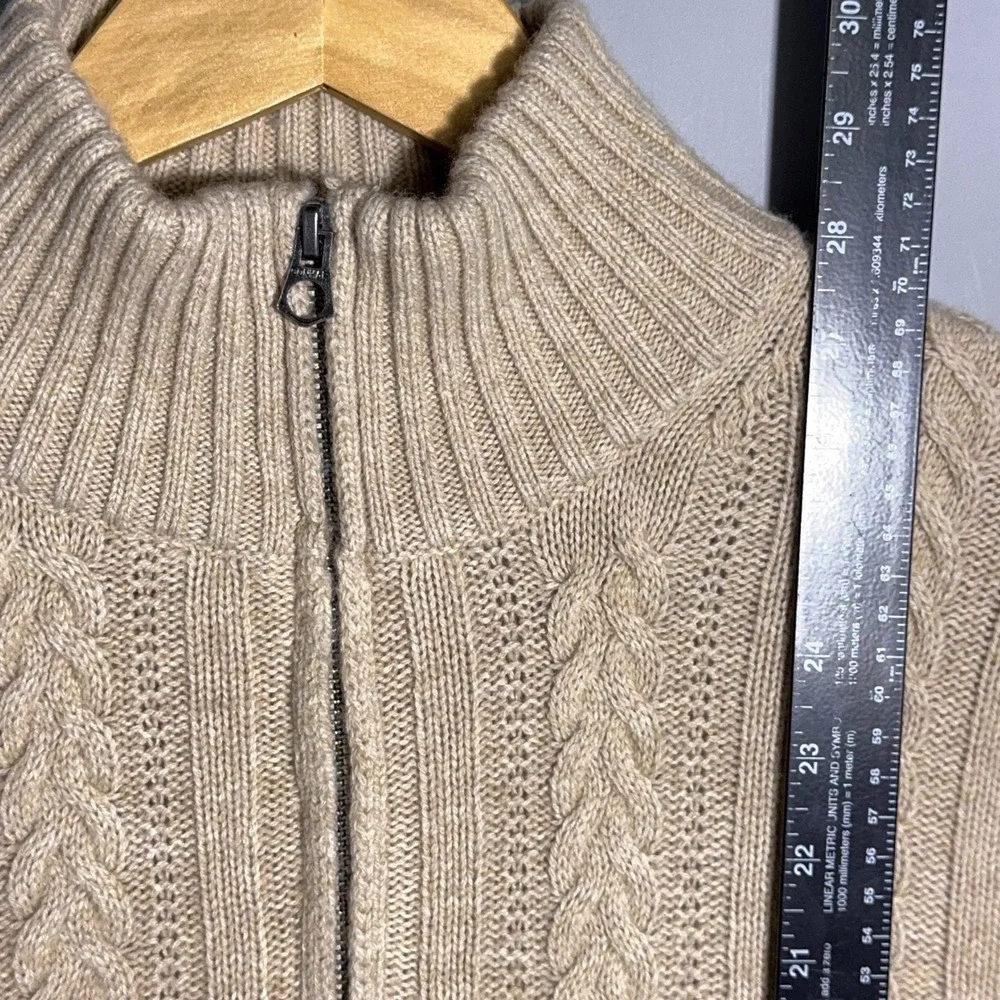 J Crew Rugged Merino Wool Cable Knit 1/4 Zip Mock Neck Sweater Mens Size Large‎